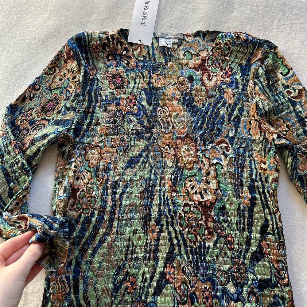Vintage Alberto Makali Whimsical Smocked Flower Power Top - Picture 4 of 11